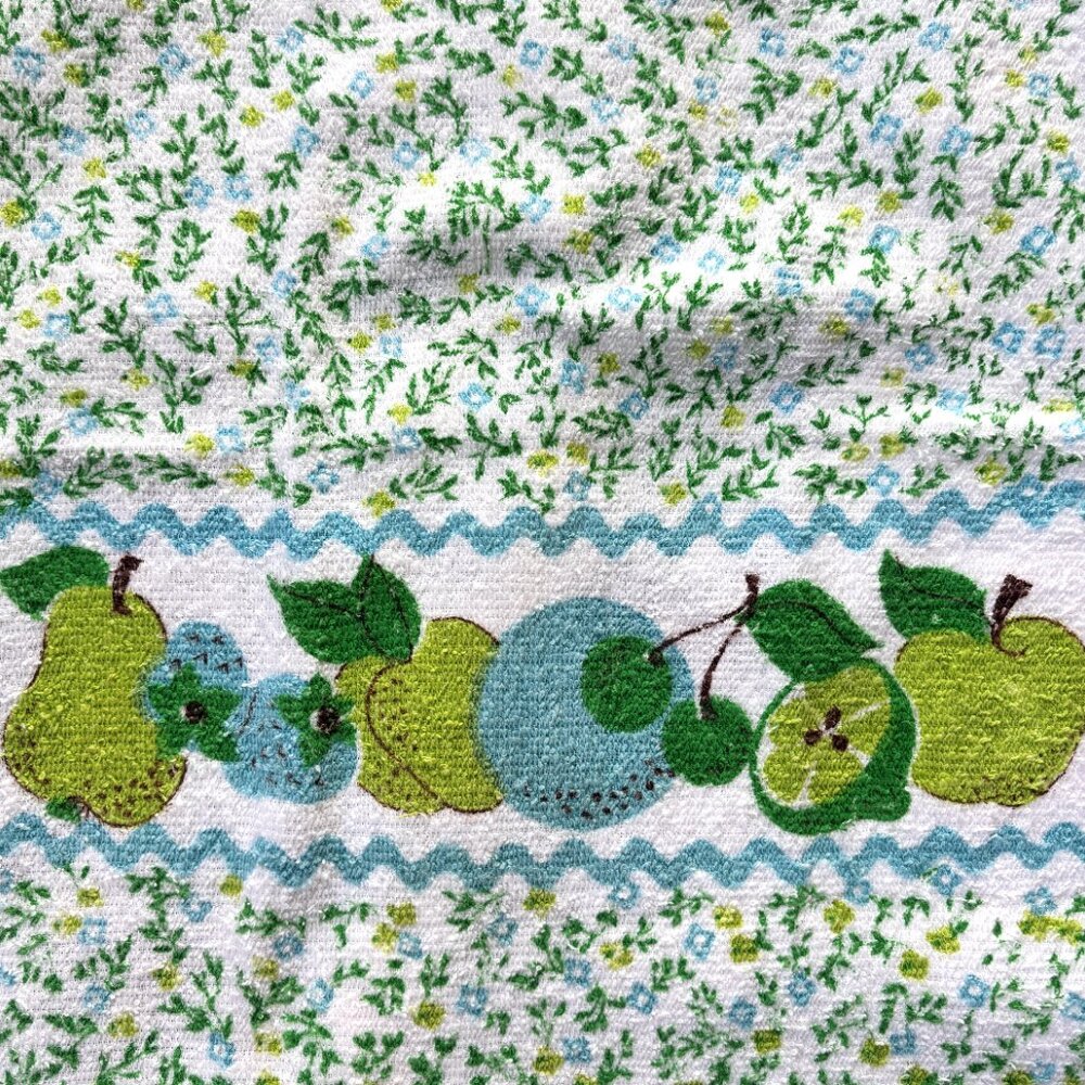 4 Vintage Kitchen Terry Dish Towels Fruits Flowers Stripes Fringe Set of 4 Retro - Picture 8 of 8